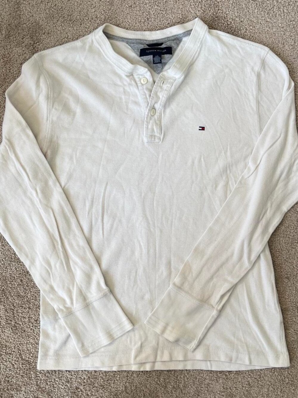 Tommy Hilfiger Waffle Knit Henley Long Sleeve Cream L